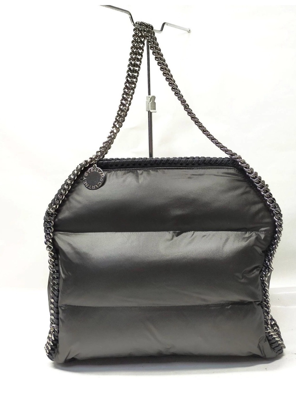 Stella McCartney Black Puffer Shoulder Bag with Chain Trim